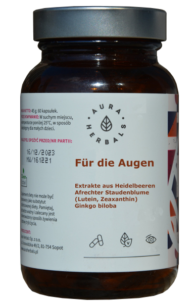 Capsules for the eyes, 60 pieces with medicinal strawberries, lutein and zeaxanthin, ginkgo, improve blood circulation, provide carotenoids